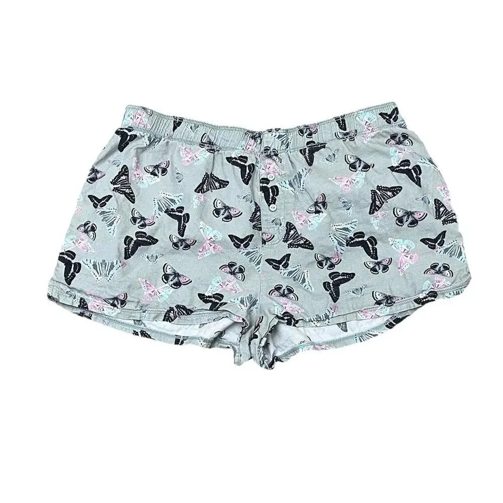 PINK Victoria’s Secret Butterfly Pajama Shorts Medium Low Rise Green Flip Waist